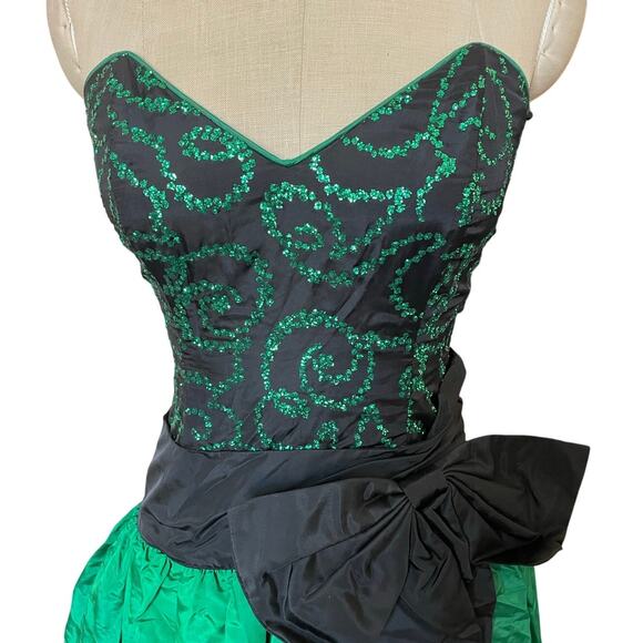 Gunne Sax by Jessica McClintock Strapless Green/ Black Party Dress Size Small - Picture 2 of 5